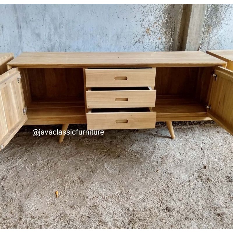 BUFET TV RETRO MENTAH MEJA MINIMALIS VINTAGE BAHAN JATI FURNITURE JEPARA-1