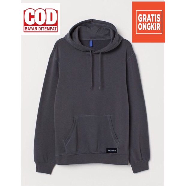 Hoodie hodie Polos Pria Wanita Warna Abu-Abu Tua Original awesome.co