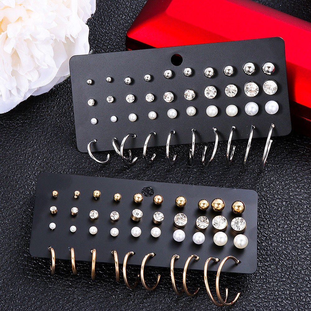 Set Anting Stud Bentuk Nanas Aksen Mutiara Bahan Zirkon Aneka Warna Untuk Wanita