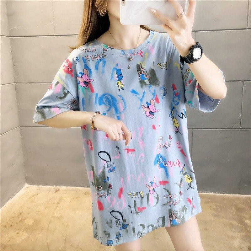 Oversize Tee / Tshirt Wanita   Model Longgar Motif Dunbo Full Print