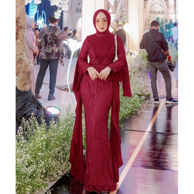 Baju gamis Brukat wanita remaja terbaru 2022 Maxi Sheila brokat model duyung edisi gamis lebaran ukuran L