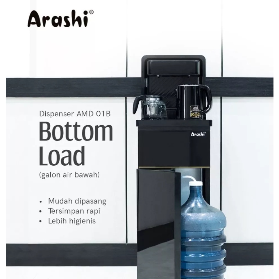 ARASHI Water Dispenser Multifungsi AMD 02BC Hot &amp; Cool / Panas &amp; Dingin Air Galon Bawah + Remote, Ceret Elektrik &amp; Jar