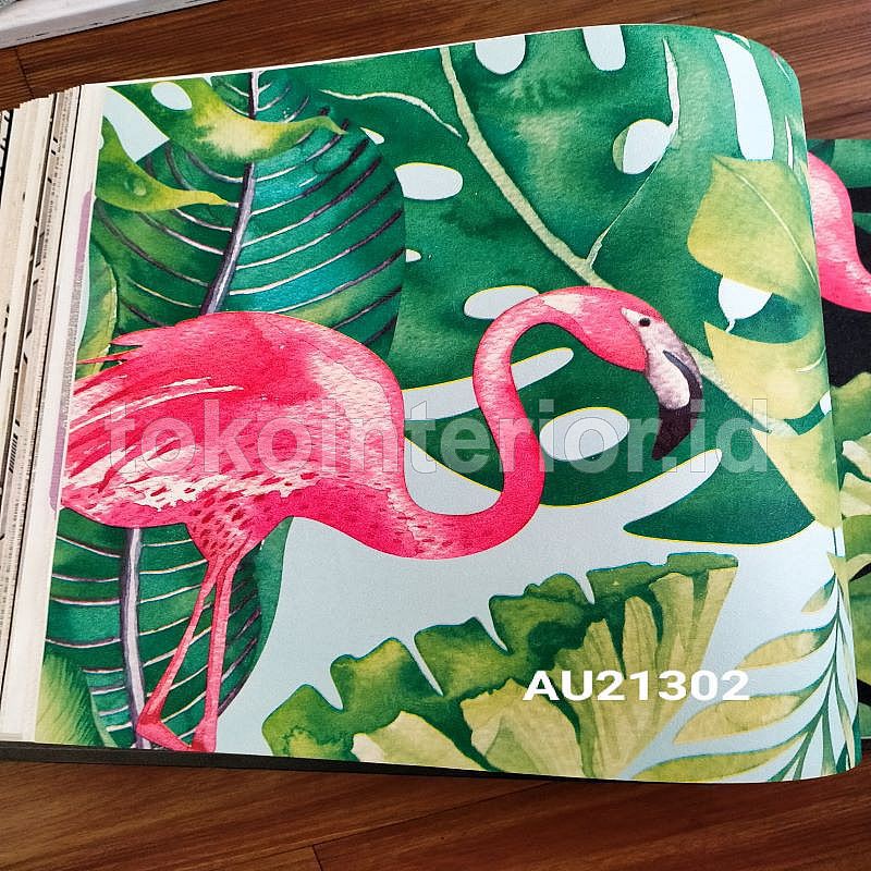 Wallpaper Dinding 3D Motif Flamingo Pink Biru Muda Keren
