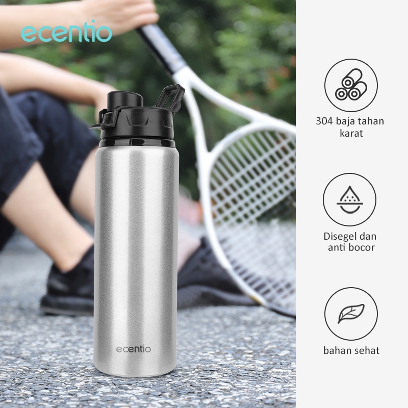 ecentio 750ml botol minum olahraga aluminium anti tumpah sport water cup botol air minum tumbler