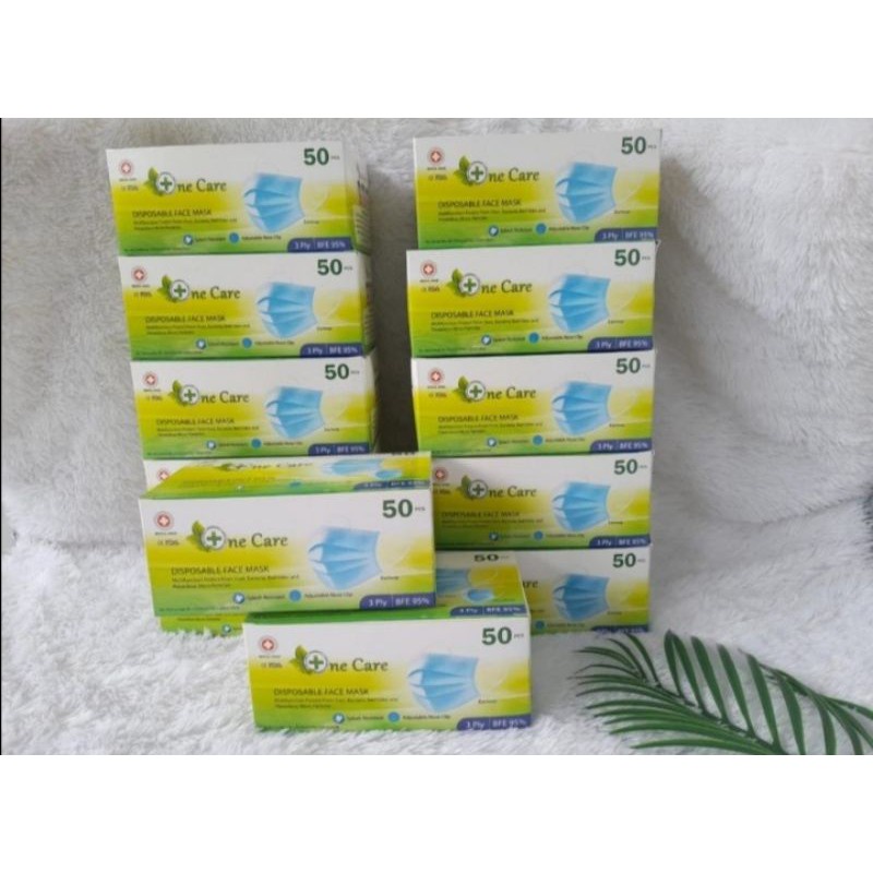 MASKER ONE CARE EMBOS 3 PLY BIRU EARLOOP KEMENKES 1 box isi 50 PCS