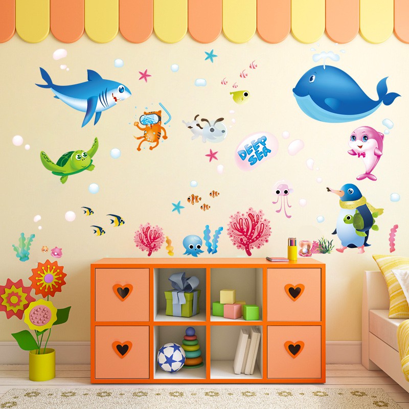 Reliza Wall Sticker Ikan Kamar Mandi Fish Toilet Shark Paus Stiker Dinding 7225