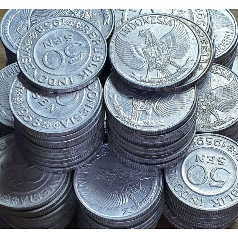 Koin 50 Sen Garuda Indonesia Alumunium Tahun 1958, 1959 Barang sesuai gambar