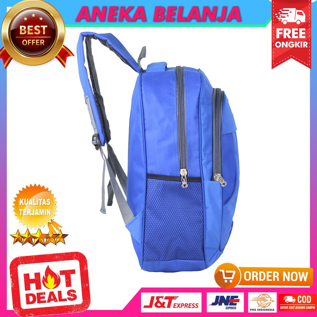 Tas Punggung Backpack Sekolah Kuliah Kerja Polo Classic Biru Nyaman Free Raincover