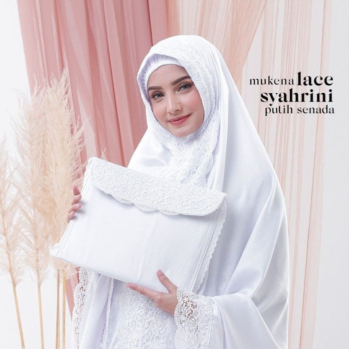 Original Mukena Dewasa Lace Syahrini Putih Senada Frhb52