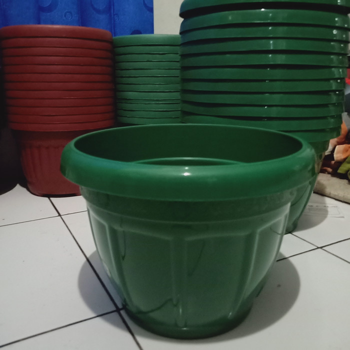 Pot Warna Motif Ukuran 25cm Hijau