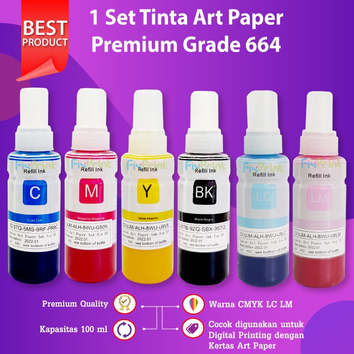 Tinta Art Paper 664 100ml Refill Botol Epson L110 L120 L121 L210 L220 L300 L310 L350 L355 L360 L365