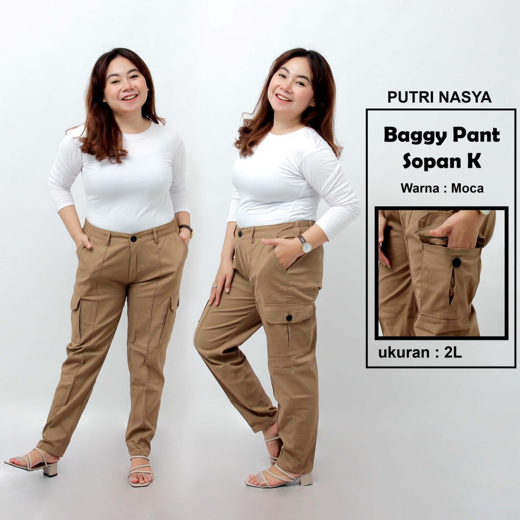 Putri Nasya - Celana Big Size Panjang Ukuran 8L,6L,5L,4L,2L,XL, All Size Warna Cream Moca Capucino Abu Tua Muda Hitam