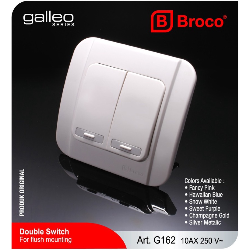 Saklar Seri Broco 2G Galleo G162-55S White Double 2 Gang 1 Way