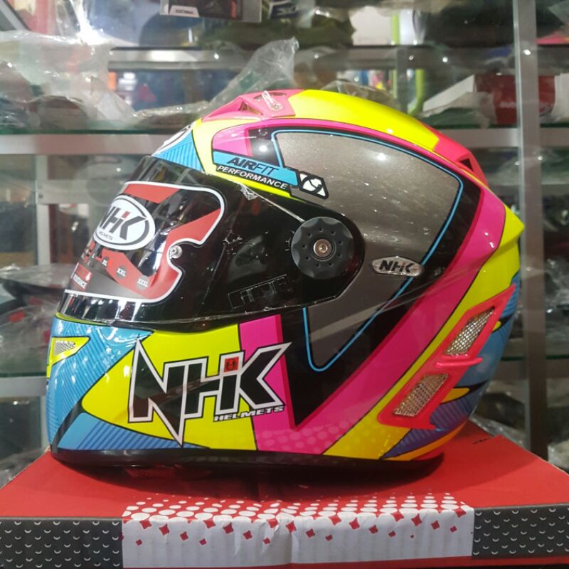 Nhk gp pro terminator tt racing proton pink yellow blue ddring helm balap murah
