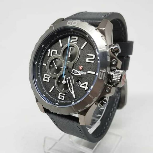 EXPEDITION 6778 Jam Tangan Pria Sporty Grey Black Leather Black ORIGINAL