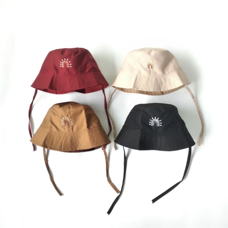 Bucket Hat Polos Anak Topi Tali Bordir Cewe Cowo Laki Perempuan Korea Drill Lucu Murah