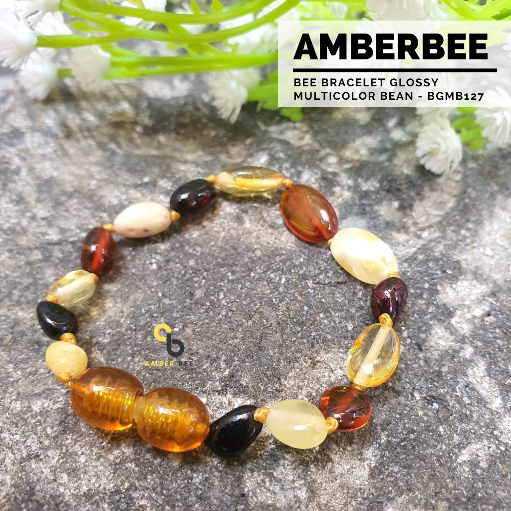 Set Kalung Gelang Amber Lithuania Bayi &amp; Anak Tumbuh Gigi Premium Glossy Beans Multicolor SNBMR54127