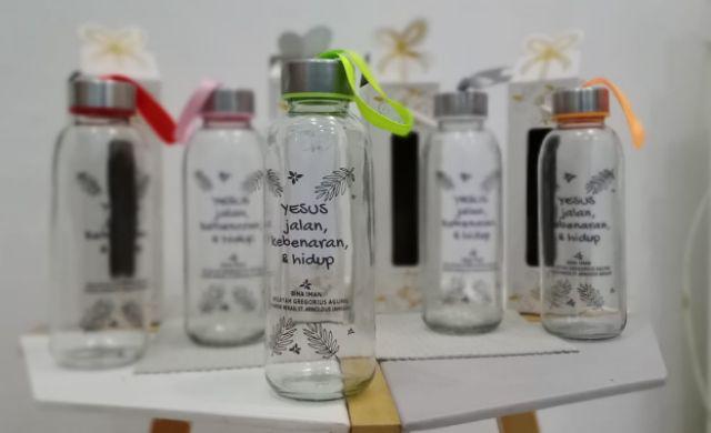 Souvenir Tumbler Kaca Souvenir Pernikahan  Botol Kaca + Free Sablon Satu Warna