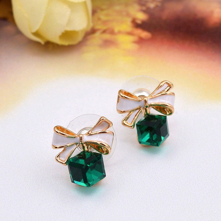 Anting Busur Biru Kristal Sintetis Aksesoris Korea Wanita