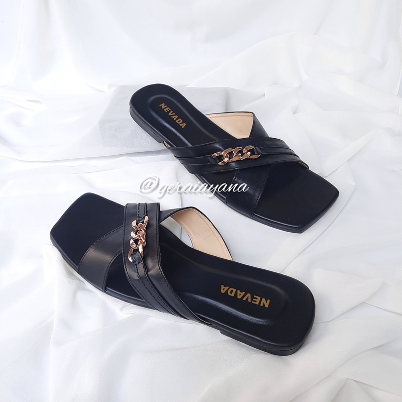 DISKON DAY! Sandal Slop Wanita - Sandal Wanita Nevada - Sandal Ringan Lentur Sandal Silang Rantai