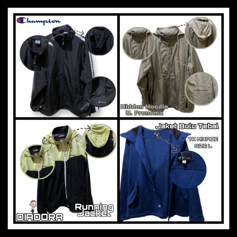 Preloved Jaket Running Champion Diadora U. Prenoma TKMixpice // Jaket Bulu Tebal // Preloved Jaket H