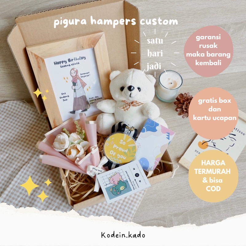 frame pigura custom foto dan nams kado gift box hampers ilustrasi vector kartun unik termurah dan ce