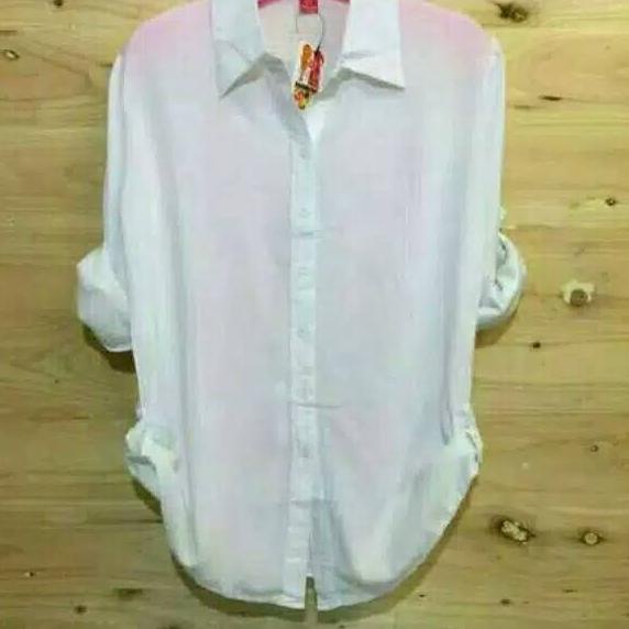 ● Kemeja Hitam Wanita Polos Jumbo M L XL XXL XXXL Katun Rayon Adem Lembut Putih Navy Hem ♜