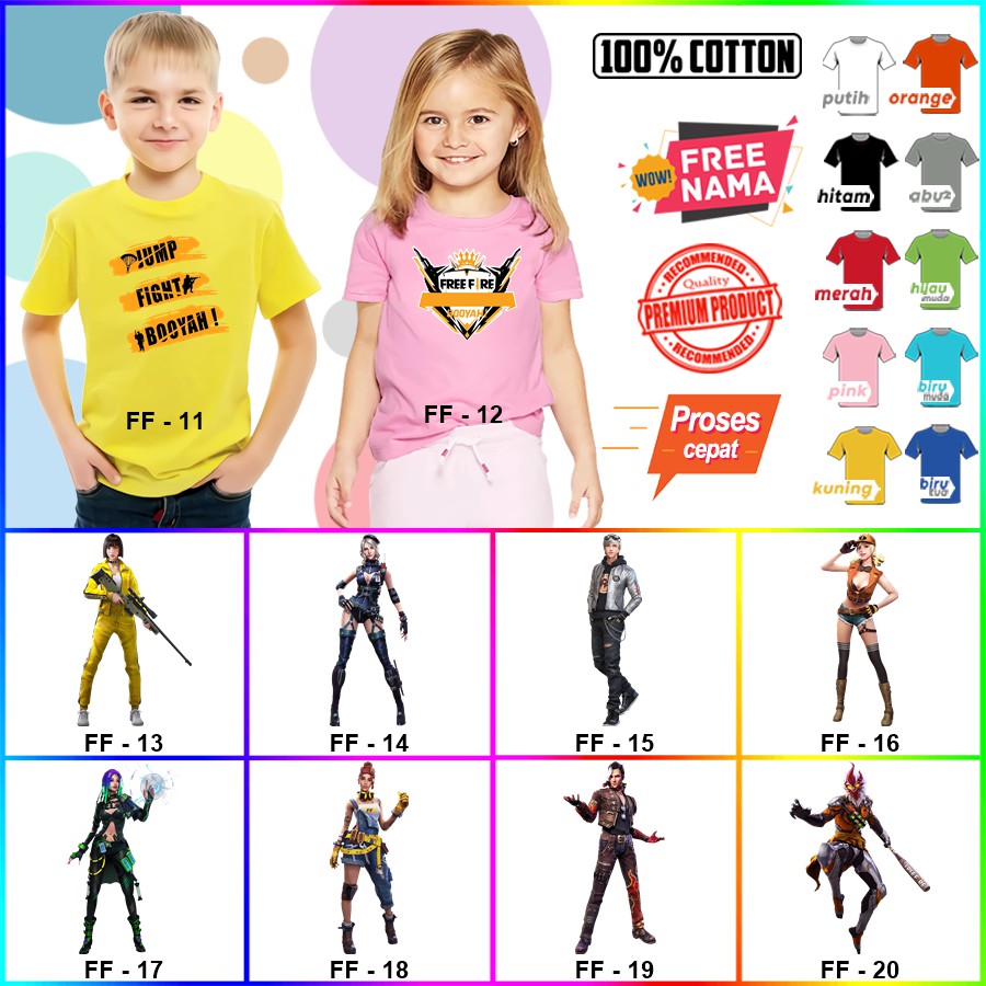 Baju Kaos ANAK DAN DEWASA FREE FIRE COUPLE (FREE NAMA)