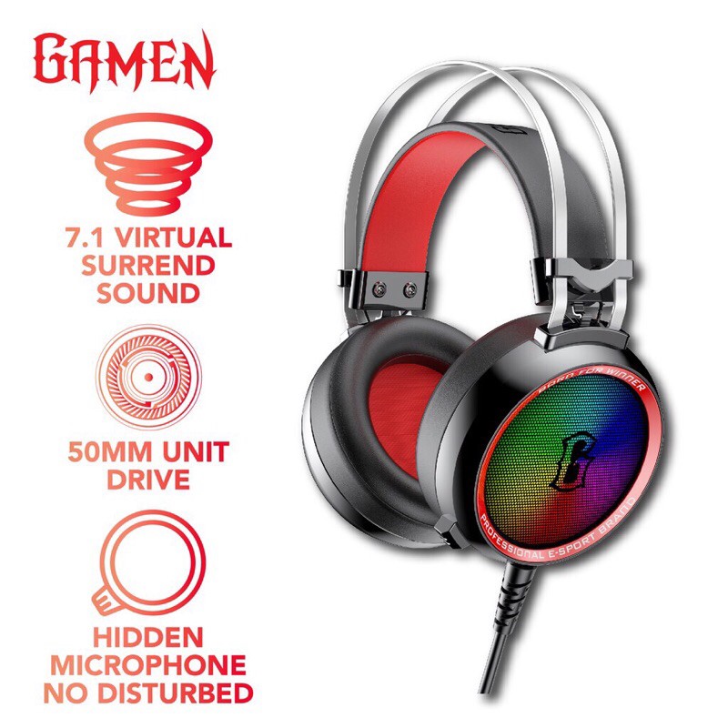 Gamen GH1200 USB Input 7.1 Virtual Surround with Hidden Microphone Gaming Headset - Garansi 1 Tahun