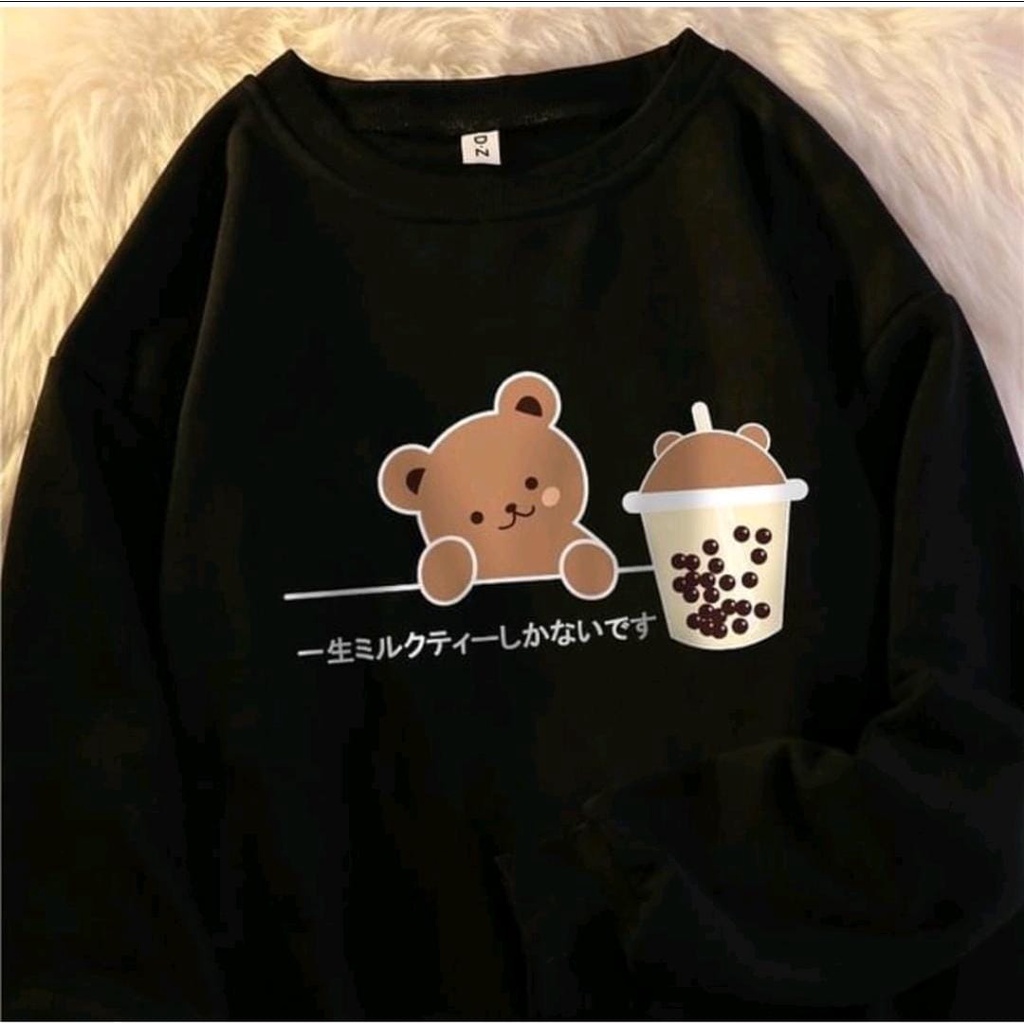 SWEATER WANITA OVERSIZE BEAR AND BOBA // ATASAN WANITA CASUAL LUCU SIZE M TO XXL // CREWNECK WANITA FLEECE TEBAL PREMIUM HALUS KECE TERBARU,