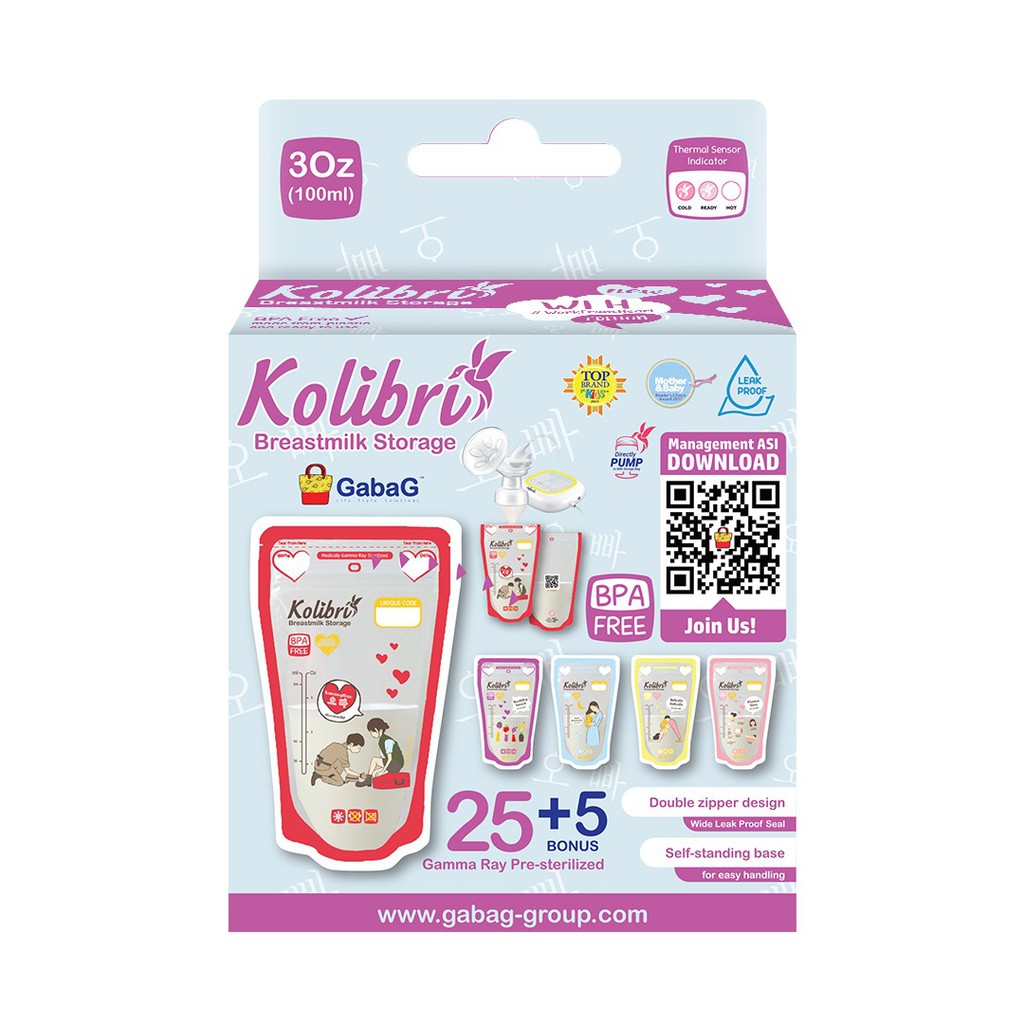 Gabag - Breastmilk Storage Kolibri 100ml (Kantong Asi) Work from Heart