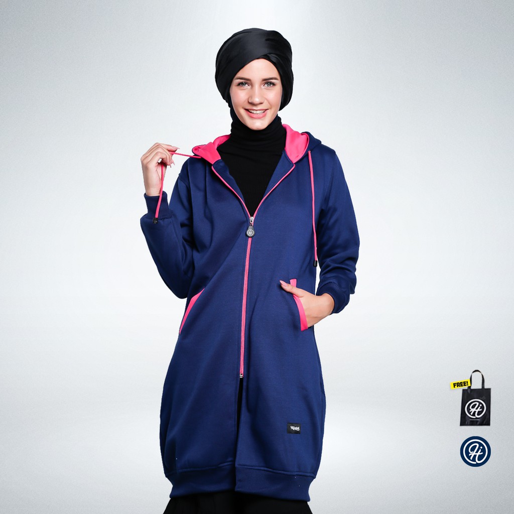 Jaket Hoodie Wanita Hijacket® Basic Navy | Original | Premium Fleece-NAVY X PINK
