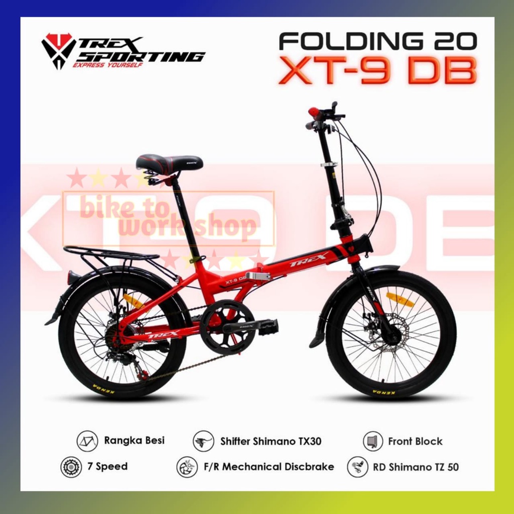 SEPEDA LIPAT TREX XT 9 DB SHIMANO 7 SPEED DISC BRAKE FOLDING BIKE