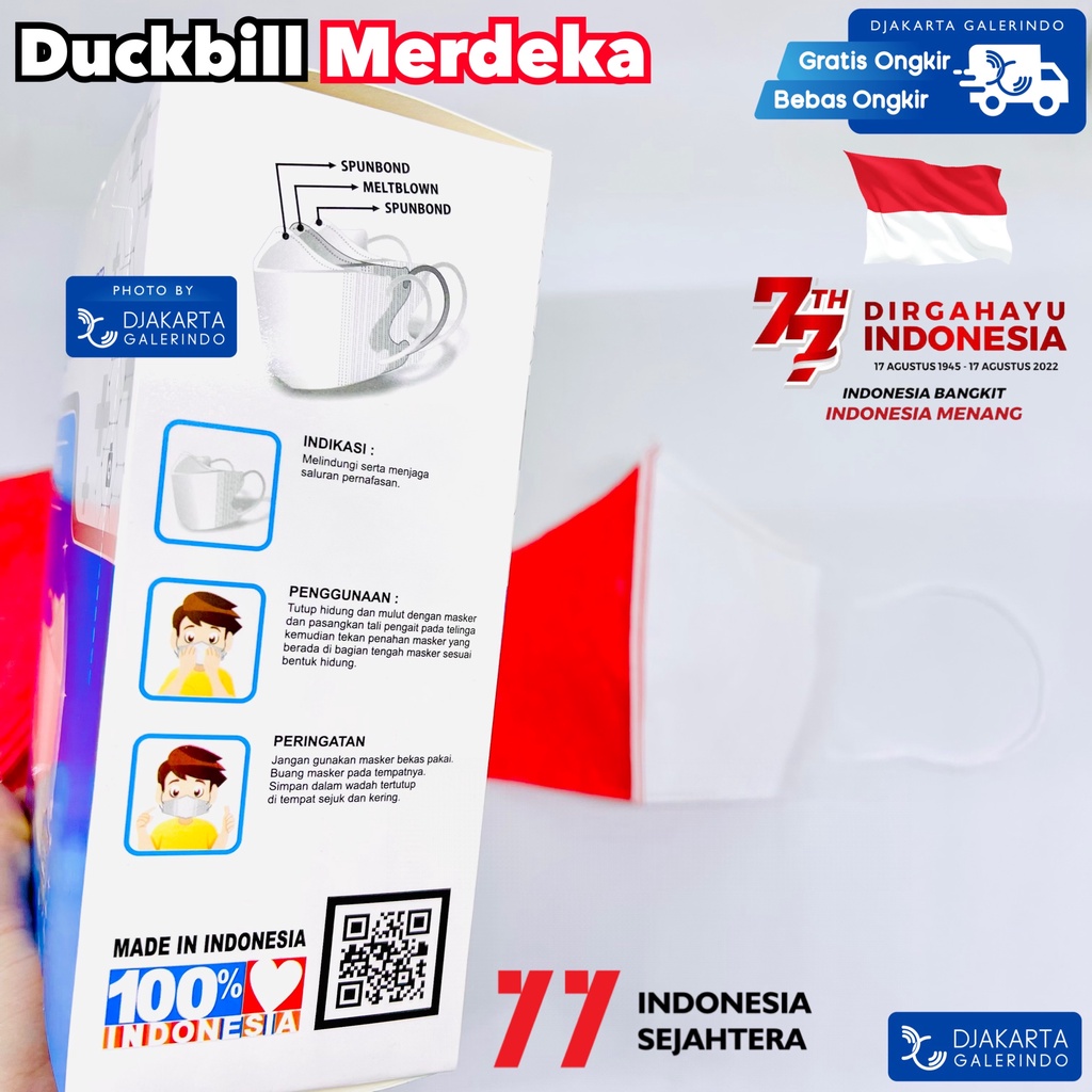 Masker JSP Duckbill Merdeka KF94 Merah Putih isi 50Pcs