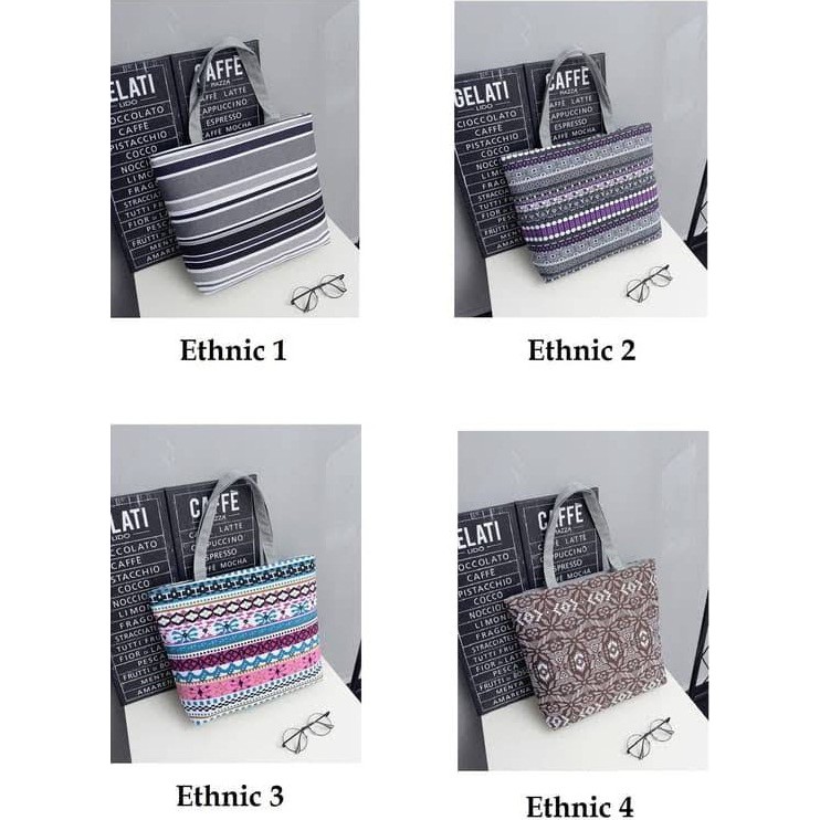 PC Ethnic Canvas Tote Bag Tas Kanvas Etnik TAS KANVAS Wanita etnik tote bag etnik Tas Jalan Wanita