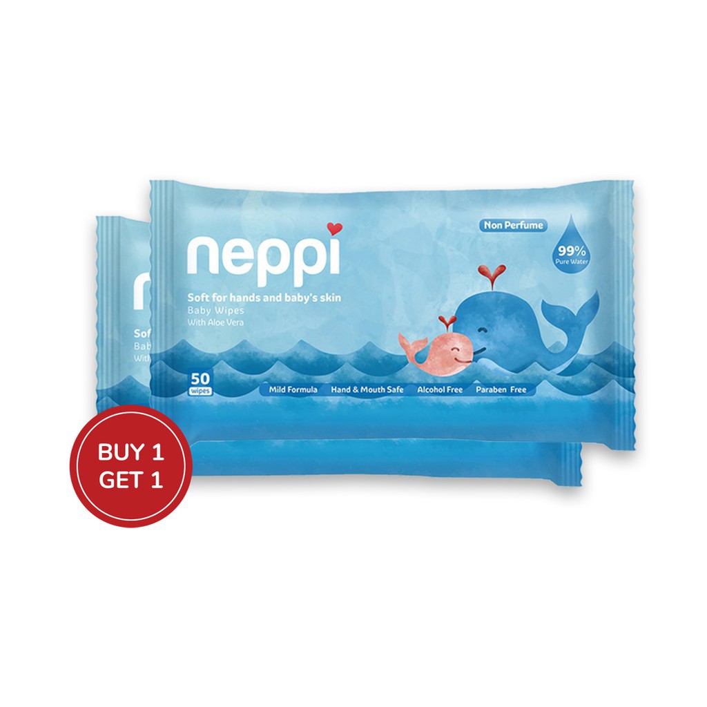 Neppi Baby Wipes Tissue Basah Aloe Vera Non Perfume 50s Buy 1 Get 1