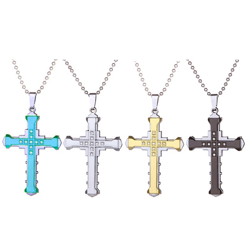 Crystal Cross Pendant Silver Gold Black Stainless Steel Zirconia Jesus Cross Pendant Necklace