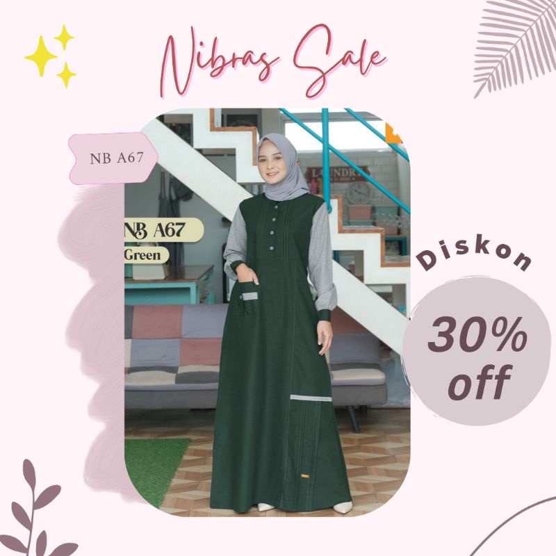 Gamis Nibras NB A67 Green Kain Katun Bahan Adem