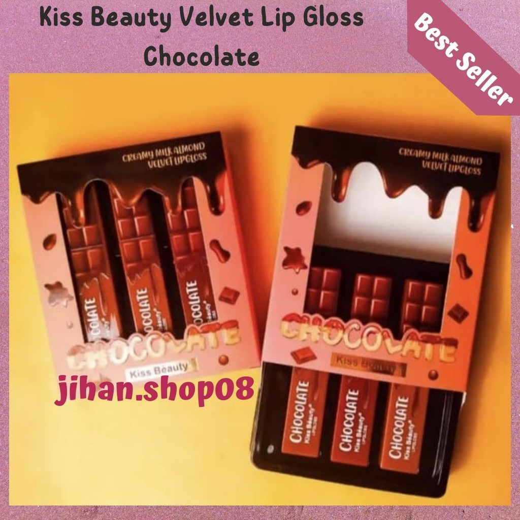Kiss Beauty Velvet Lip Gloss Chocolate 3 pcs - Lip Gloss Matte isi 3 pcs - Lip Gloss chocolate
