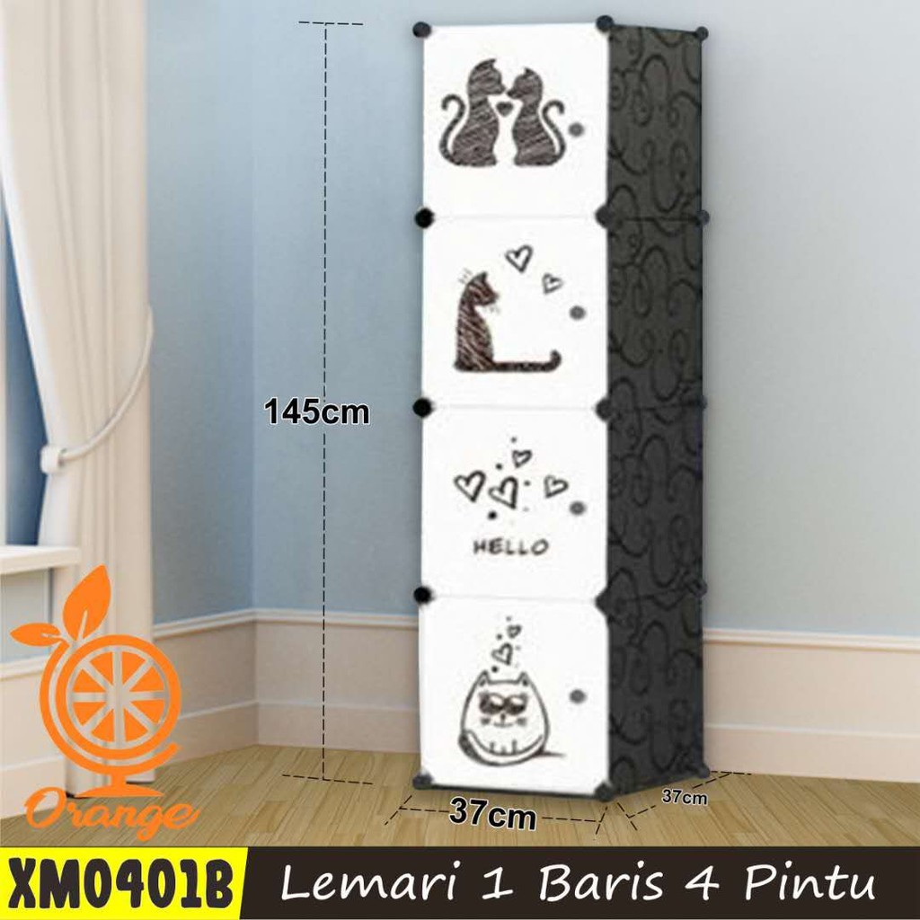 Lemari Plastik 4 Pintu Lemari Baju portable Motif Karakter Lemari Pakaian Plastik WHFURNITURE