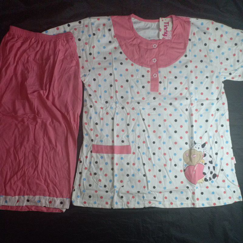 flo_style-baju tidur 3/4 jumbo kaos tebal lorita tinny by Sofie termurah/terlaris(Etalase2geser☝️-Orange 976