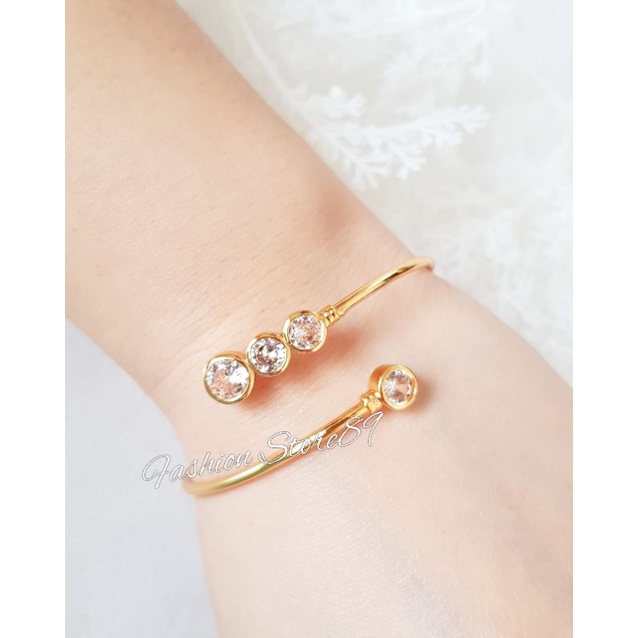 Gelang Bangle Free Size Bahan Elastis Gelang Impor Lapis emas Yaxiya elastis mudah diatir motif Permata Zircon 3