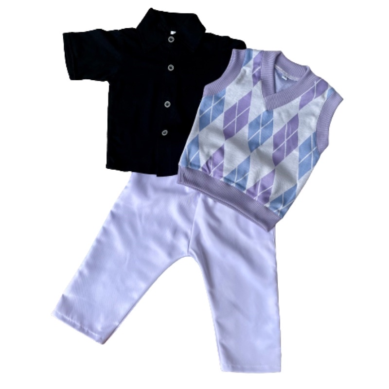setelan vest knit wajik white argyle rajut pakaian anak laki laki 1 2 3 4 5 6 7 8 9 10 bulan bayi li