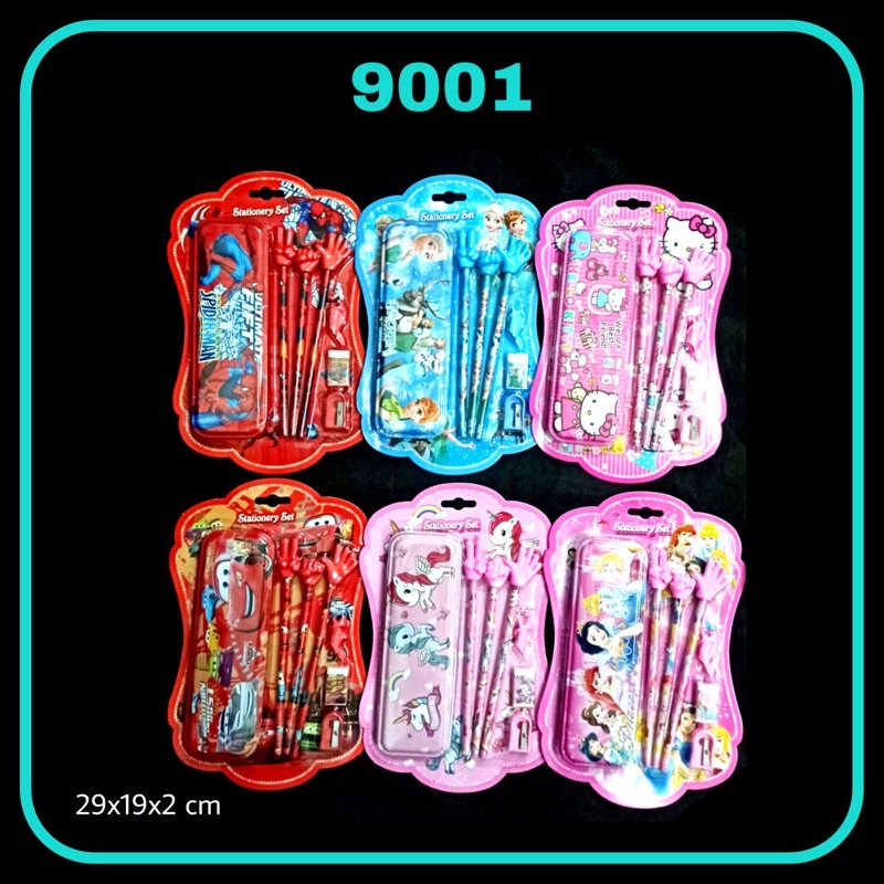 STATIONARY SET / STUDY SET / PAKET ALAT TULIS GUNTING BATU KERTAS UNICORN SPIDERMAN HELLO KITTY PRIN