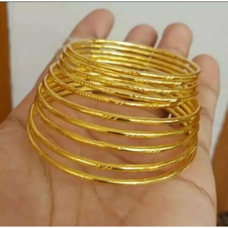 (3pcs) gelang tangan wanita keroncong berlapis emas 24k polos sangat mewah