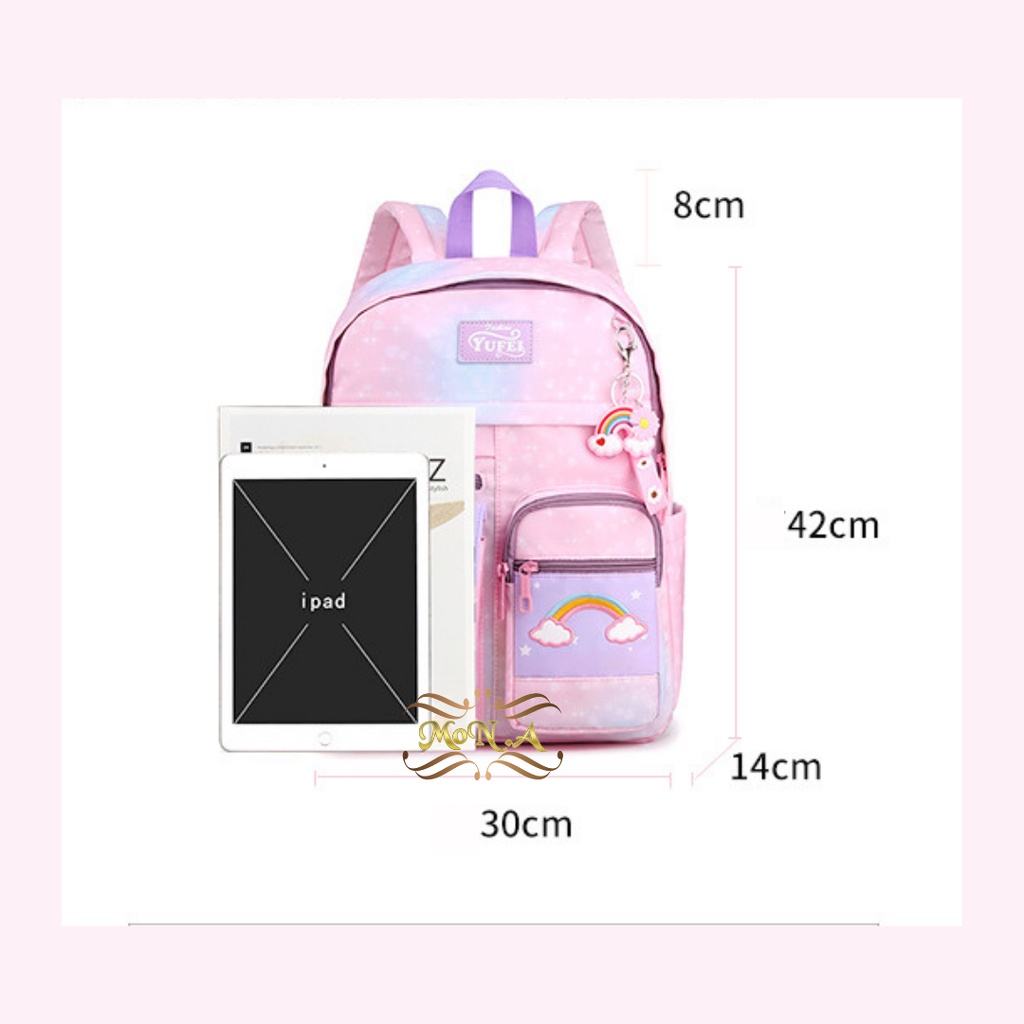 [MONA] FREE GANTUNGAN PELANGI -TAS SEKOLAH RANSEL ANAK SD/SMP/SMA CEWEK WARNA TIE DYE PELANGI RAINBOW CANTIK LUCU WATERPROOF (TAHAN AIR) M0179 - KUALITAS  IMPORT PREMIUM- FREE PENSIL LUCU