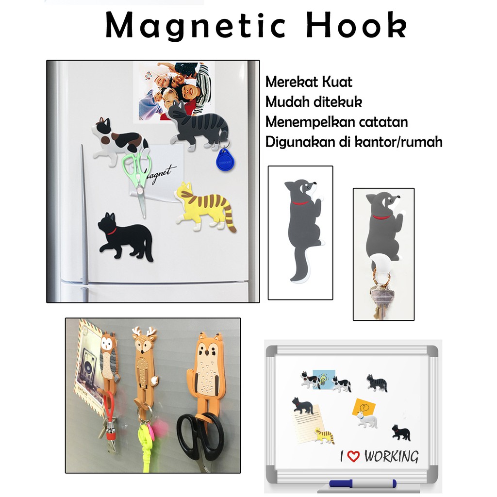 Tempelan kulkas gantungan kunci Magnetic Hook animal cute lucu peralatan dapur unik