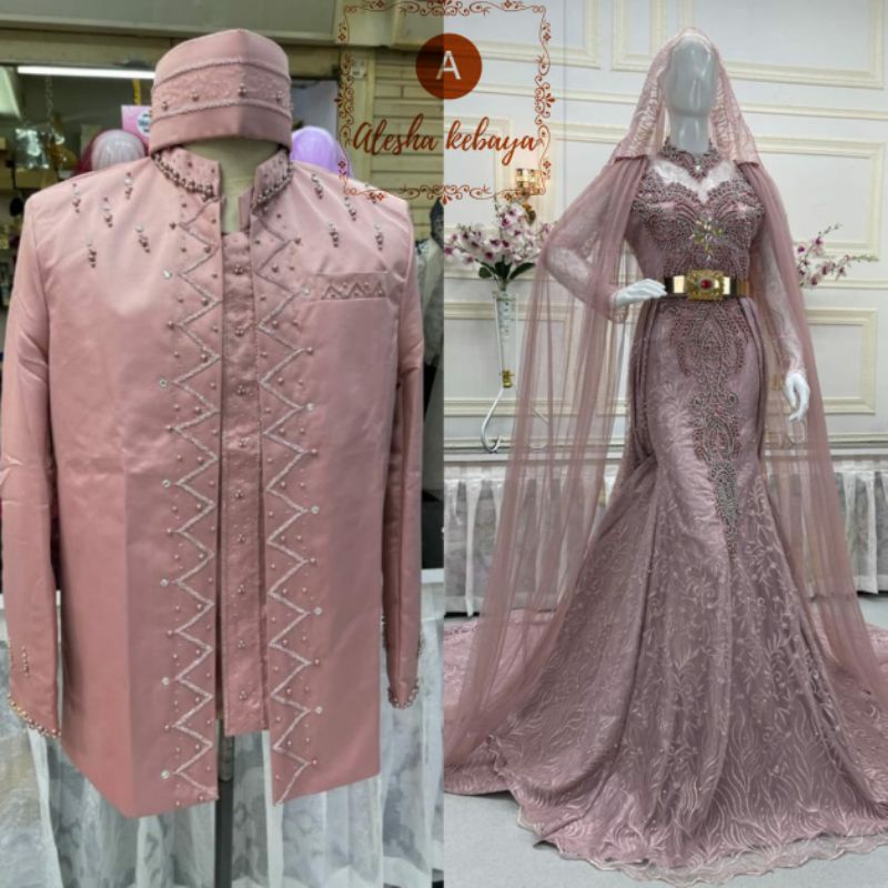 Gaun Pengantin Couple Full Mutiara/gaun pengantin duyung ekonomis