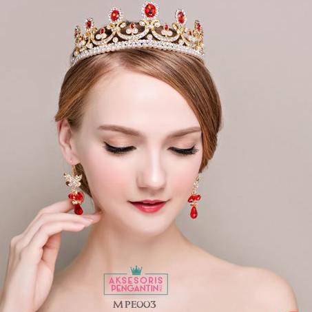 [TOKO TERPERCAYA] HEADPIECE PENGANTIN WEDDING CROWN AKSESORIS RAMBUT MERAH MPE003