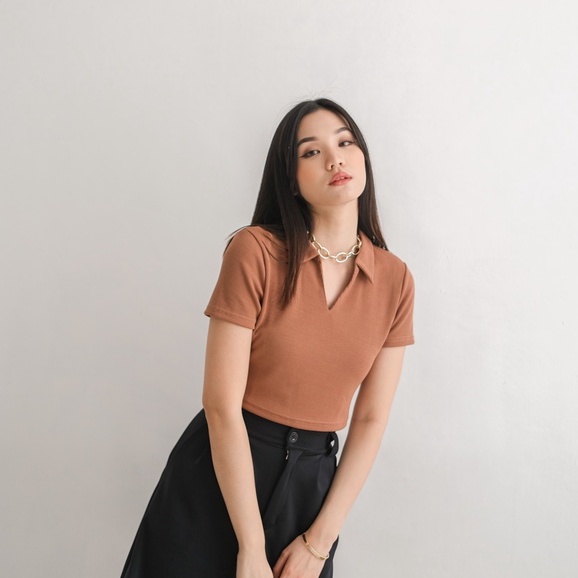 [TAVIA] JIRO KNIT POLO / BAJU CROP WANITA / KAOS CROP WANITA